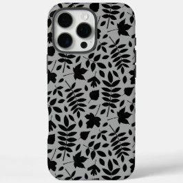 Gevallen bladeren Patroon zwart op grijs iPhone 16 Pro Max Hoesje