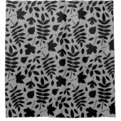 Gevallen bladeren Patroon zwart op grijs Douchegordijn (Voorkant)