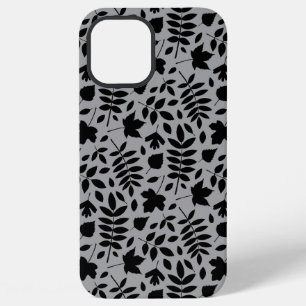 Gevallen bladeren Patroon zwart op grijs iPhone 12 Pro Max Hoesje