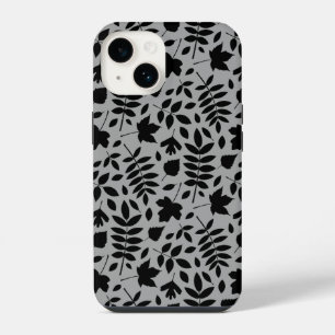 Gevallen bladeren Patroon zwart op grijs iPhone 14 Hoesje