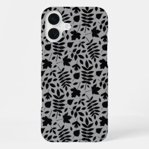 Gevallen bladeren Patroon zwart op grijs iPhone 16 Plus Hoesje
