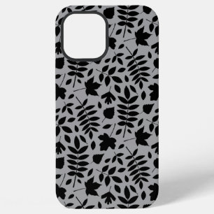 Gevallen bladeren Patroon zwart op grijs iPhone 12 Pro Max Hoesje