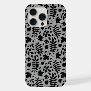 Gevallen bladeren Patroon zwart op grijs iPhone 15 Pro Max Case