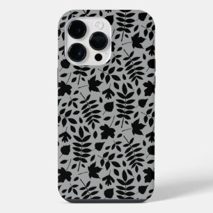 Gevallen bladeren Patroon zwart op grijs iPhone 14 Pro Max Hoesje
