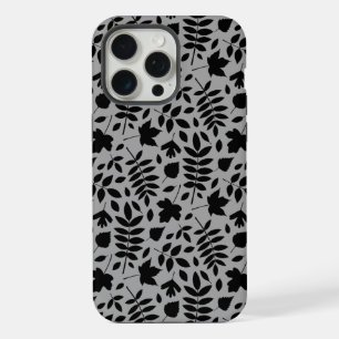 Gevallen bladeren Patroon zwart op grijs iPhone 15 Pro Max Case