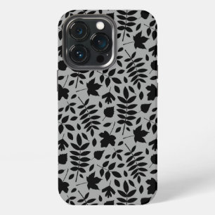 Gevallen bladeren Patroon zwart op grijs iPhone 13 Pro Hoesje