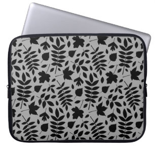 Gevallen bladeren Patroon zwart op grijs Laptop Sleeve