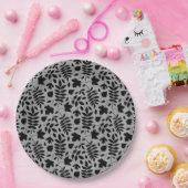 Gevallen bladeren Patroon zwart op grijs Papieren Bordje (Feest)