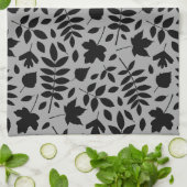 Gevallen bladeren Patroon zwart op grijs Theedoek (Gevouwen)
