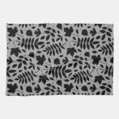 Gevallen bladeren Patroon zwart op grijs Theedoek (Horizontaal)