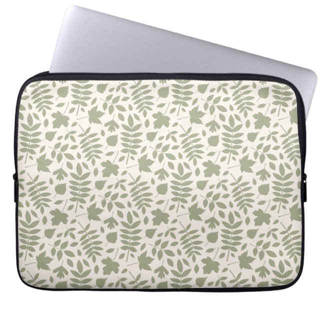 Gevallen bladeren Rpt Patroon Groen op Cream Laptop Sleeve (Voorkant)