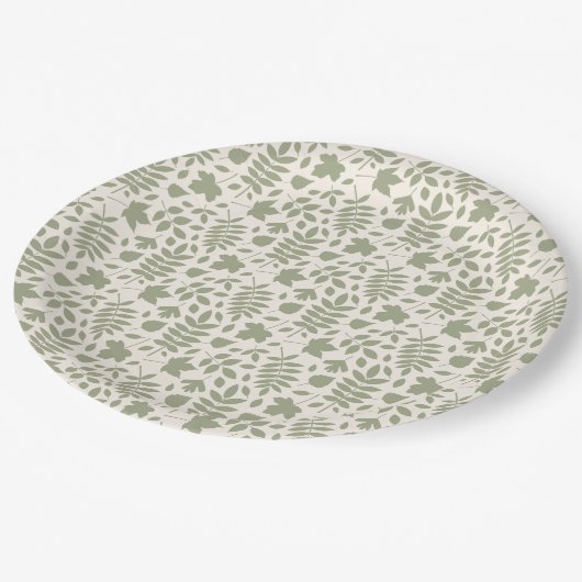 Gevallen bladeren Rpt Patroon Groen op Cream Papieren Bordje (Gekanteld)