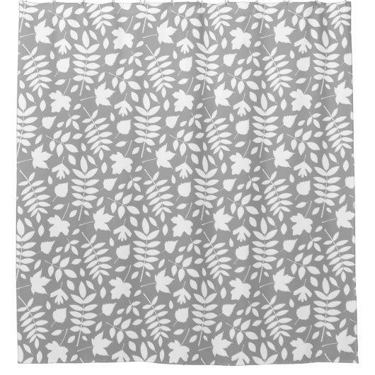 Gevallen bladeren Rpt Patroon Wit op Grijs Douchegordijn (Voorkant)