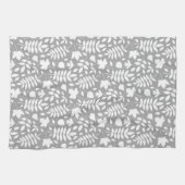 Gevallen bladeren Rpt Patroon Wit op Grijs Theedoek (Horizontaal)