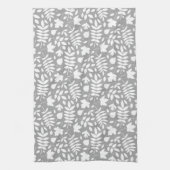 Gevallen bladeren Rpt Patroon Wit op Grijs Theedoek (Verticaal)