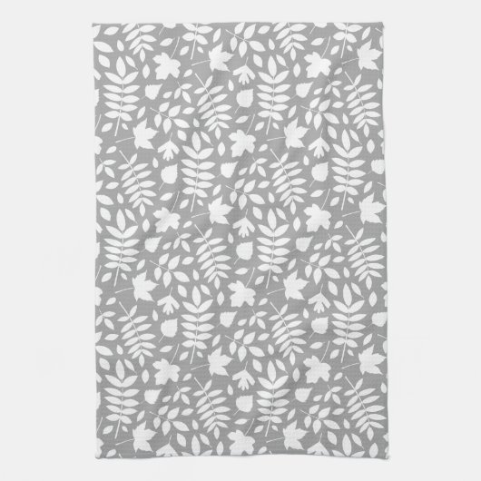 Gevallen bladeren Rpt Patroon Wit op Grijs Theedoek (Verticaal)