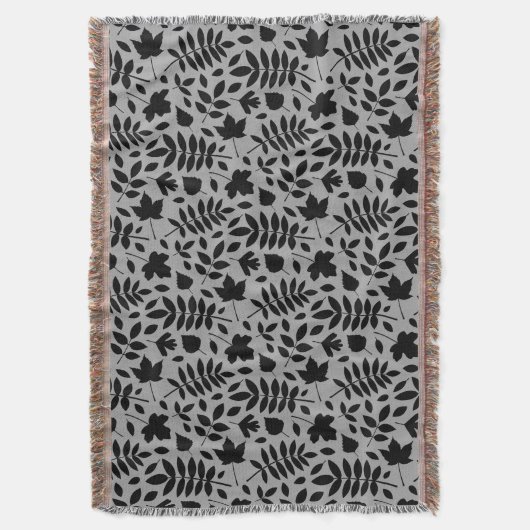 Gevallen bladeren RPT Patroon Zwart op Grijs Deken (Voorkant Verticaal)