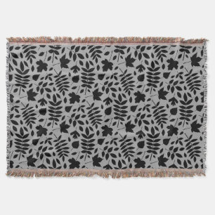 Gevallen bladeren RPT Patroon Zwart op Grijs Deken