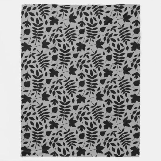 Gevallen bladeren RPT Patroon Zwart op Grijs Fleece Deken (Voorkant)