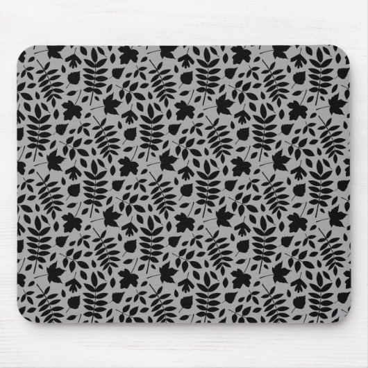 Gevallen bladeren RPT Patroon Zwart op Grijs Muismat (Voorkant)