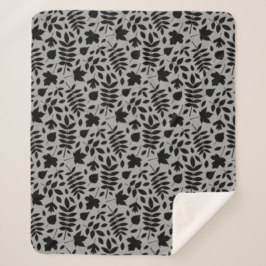 Gevallen bladeren RPT Patroon Zwart op Grijs Sherpa Deken (Voorkant)