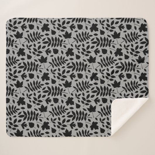 Gevallen bladeren RPT Patroon Zwart op Grijs Sherpa Deken (Voorkant (horizontaal))
