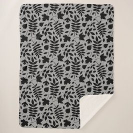 Gevallen bladeren RPT Patroon Zwart op Grijs Sherpa Deken