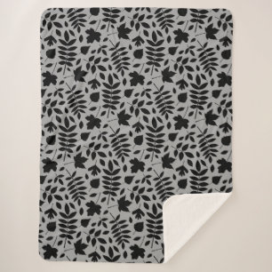 Gevallen bladeren RPT Patroon Zwart op Grijs Sherpa Deken