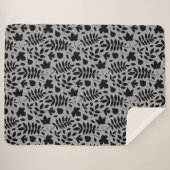 Gevallen bladeren RPT Patroon Zwart op Grijs Sherpa Deken (Voorkant (horizontaal))