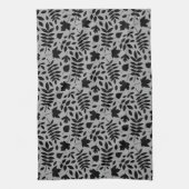 Gevallen bladeren RPT Patroon Zwart op Grijs Theedoek (Verticaal)
