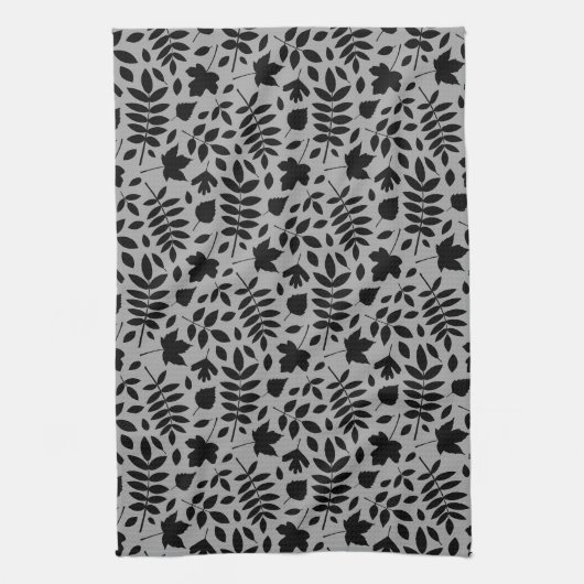 Gevallen bladeren RPT Patroon Zwart op Grijs Theedoek (Verticaal)