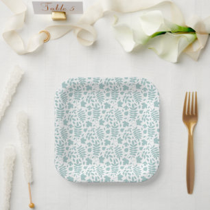 Gevallen bladeren RPT Pattern LT Blauwgroen op wit Papieren Bordje