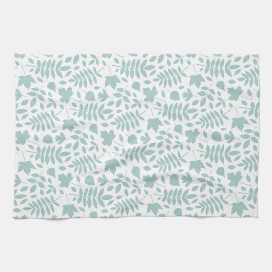 Gevallen bladeren RPT Pattern LT Blauwgroen op wit Theedoek (Horizontaal)