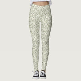 Gevallen bladeren SML Patroon Groen op Crème Leggings