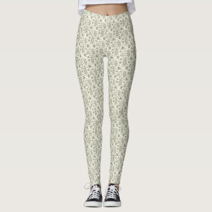 Gevallen bladeren SML Patroon Groen op Crème Leggings