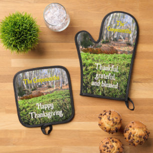 Gevallen boom in het herfstmos - gepersonaliseerd ovenwant & pannenlap set