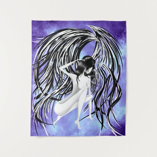 Gevallen engel blauw monochroom wandkleed (Voorkant)