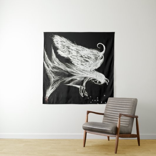 gevallen engel demon schetst moderne kunst zwart wandkleed (In Situ (horizontaal))