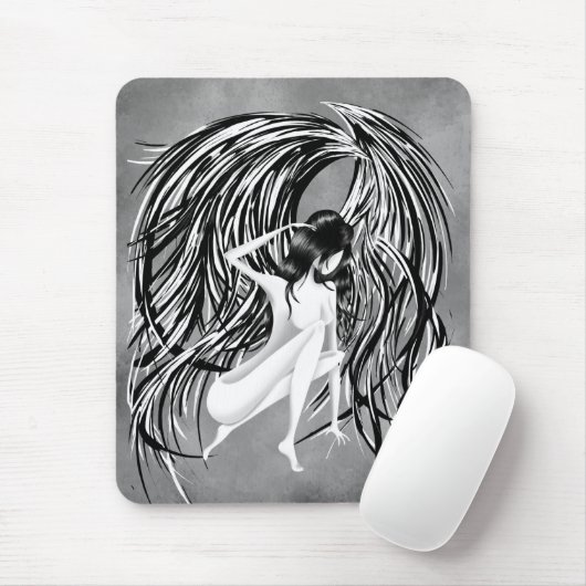 Gevallen Engel Grijs Monochroom Muismat (Met muis)