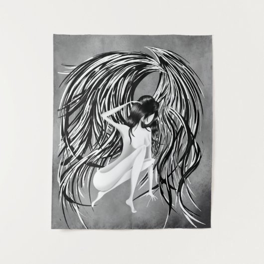 Gevallen engel grijs monochroom wandkleed (Voorkant)