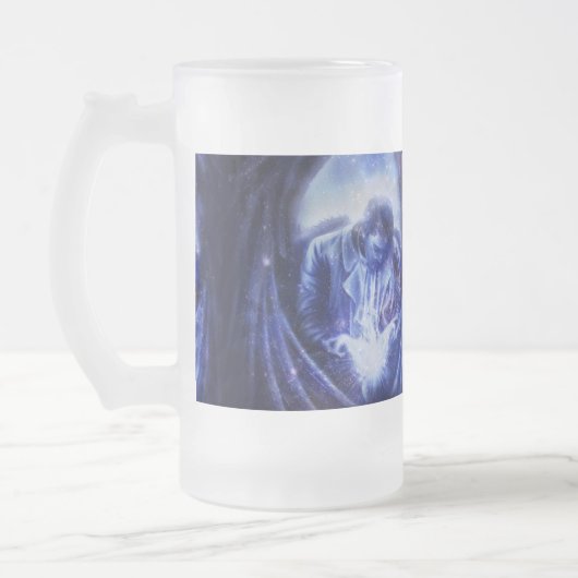Gevallen engel in blauw matglas bierpul (Links)