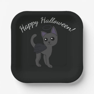 Gevallen engel Kat Gelukkig Halloween Papieren Bordje