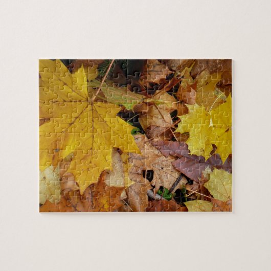 Gevallen esdoornbladeren geel herfst natuur legpuzzel (Horizontaal)