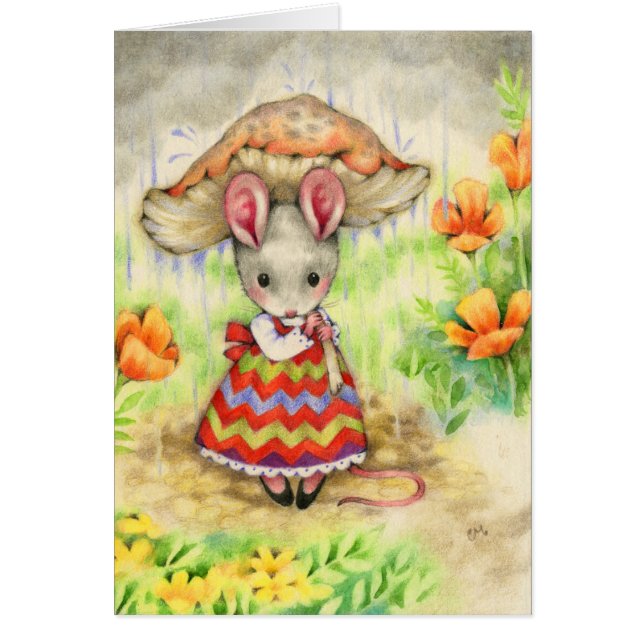 Gevallen in de regen - Kute Mouse Art Card (Voorkant)