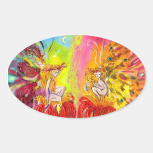 GEVALLEN VAN DAWN, kleurrijke Fantasy Ovale Sticker