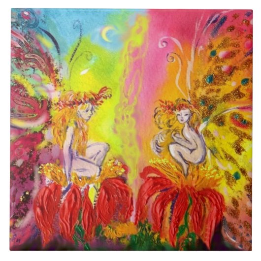 GEVALLEN VAN DE DAGEN MET RODE STROMEN Fantasy Tegeltje (Voorkant)