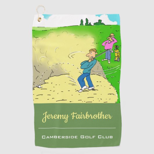 Gevangen in een bunker - Funny Golf Cartoon Golfhanddoek (Voorkant)