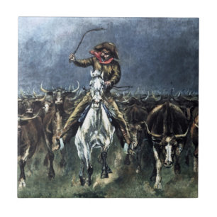 Gevangen in een Stampede Westerse Kunst van Freder Tegeltje