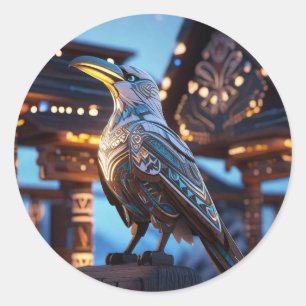 Gevangen op paal Blauw Wit Raven Ronde Sticker