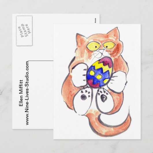 Gevangen Paasei door Kitten Feestdagenkaart (Voorkant / Achterkant)